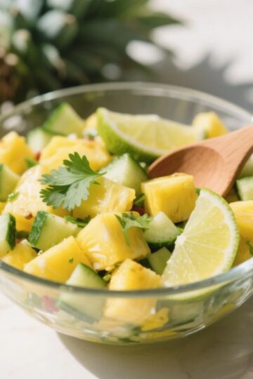Pineapple Cucumber Salad Recipe fresh bowl with lime and cilantro