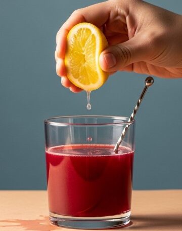 Adding lemon to fresh beetroot juice