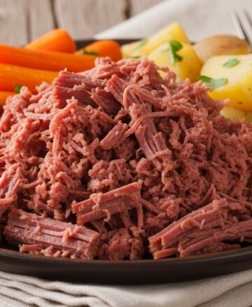Corned Beef Crock Pot Recipe on Rustic Table