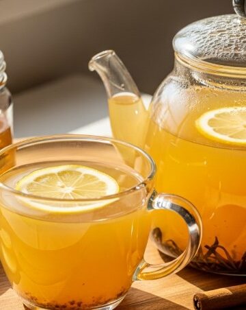 Lemon Ginger Cinnamon Water Tea in Glass Teacup