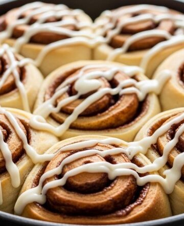 Sourdough Discard Cinnamon Roll Recipe gooey skillet of cinnamon rolls