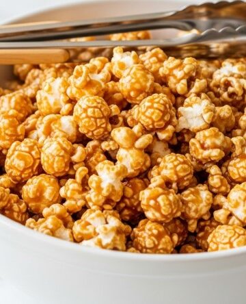 Caramel Popcorn Recipe in White Bowl