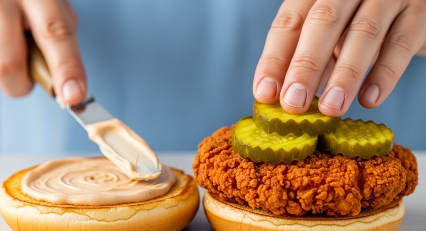 Assembling Fried Chicken Sandwich Recipe