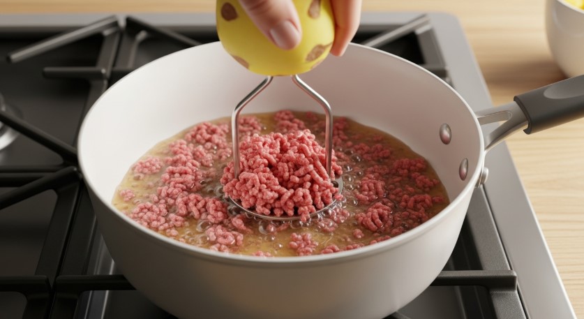 Hot Dog Chili Recipe Browning Beef Step