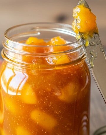 Peach Jam Recipe in Rustic Jar
