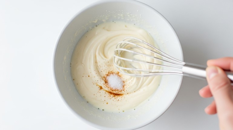 Mixing Snow Ice Cream Recipe ingredients in bowl