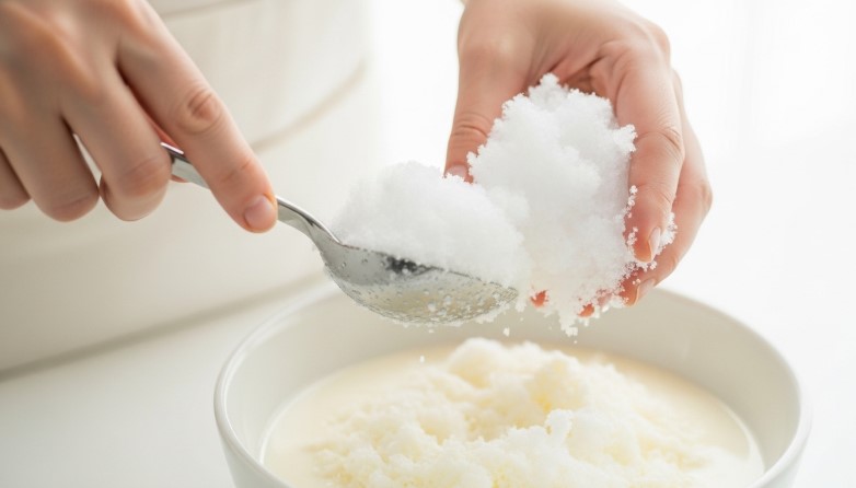 Scooping snow into Snow Ice Cream Recipe