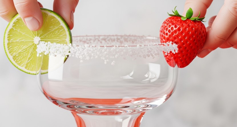Strawberry Margarita Recipe garnishing glass